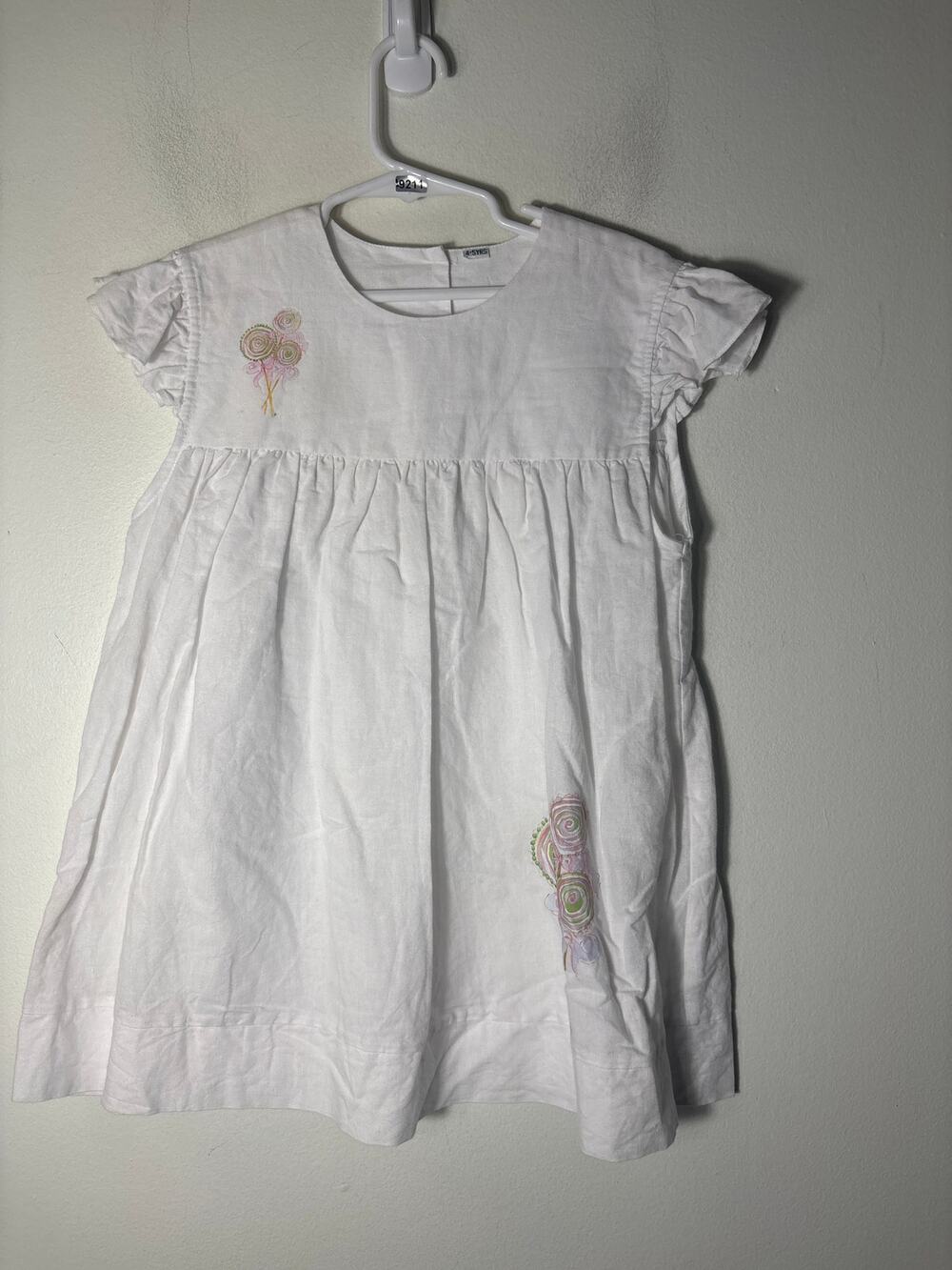 Girls Vintage White Linen Dress with Lollipops Sz 4-5